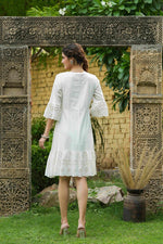 Thumbnail for Juniper White Cotton Dobby Festive Embroidered Tiered Dress For Women - Distacart