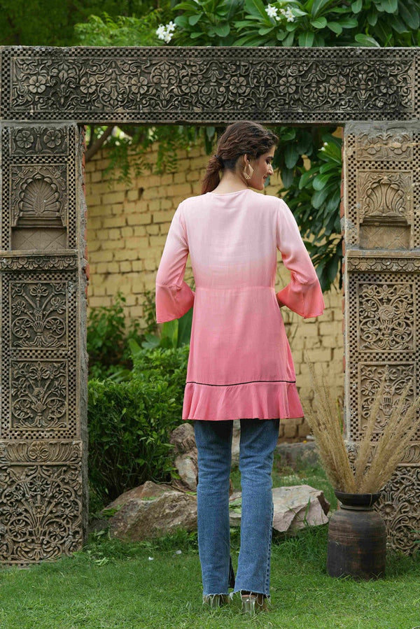 Juniper Peach Rayon Festive Embroidered Tiered Tunic For Women - Distacart