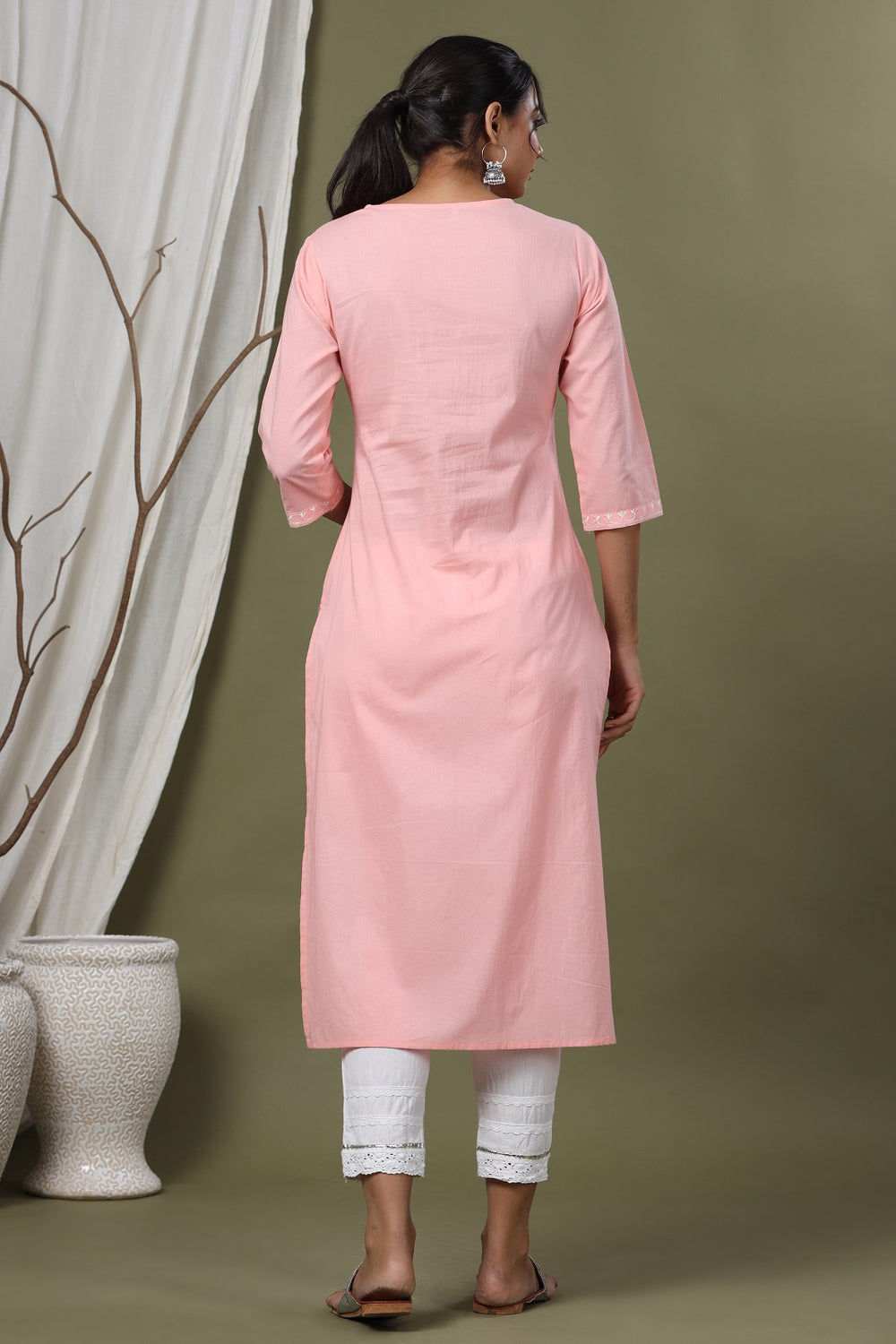 Juniper Pink Cambric Festive Embroidered Straight Kurta For Women - Distacart