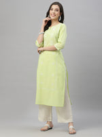 Thumbnail for Juniper Pista Green Cambric Festive Embroidered Straight Kurta For Women - Distacart