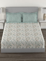 Thumbnail for MYTRIDENT Green White Ethnic Motifs Cotton 144 TC Queen Bedsheet With 2 Pillow Covers - Distacart