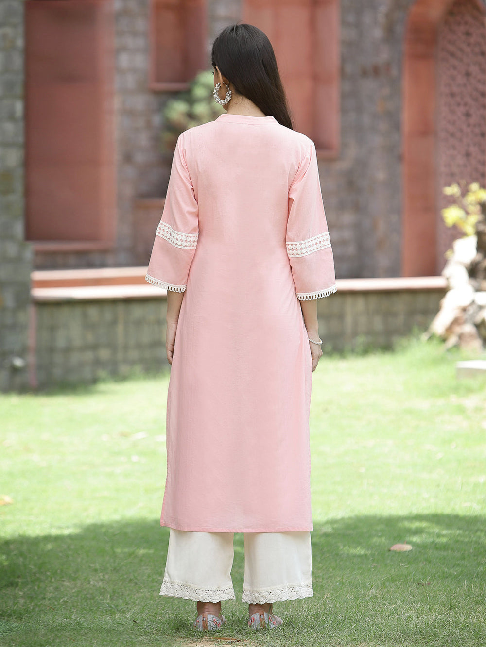 Juniper Peach Cambric Festive Embroidered Straight Kurta For Women - Distacart