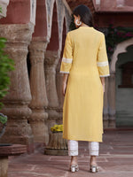 Thumbnail for Juniper Women's Yellow Cambric Embroidered Straight Kurta - Distacart