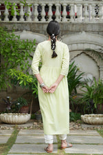 Thumbnail for Juniper Pista Green Cotton Dobby Festive Embroidered A-Line Long Kurta For Women - Distacart
