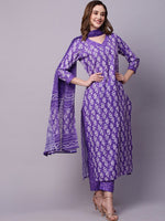 Thumbnail for Kalini Abstract Printed Regular Kurta with Trousers & With Dupatta - Distacart
