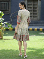 Thumbnail for Juniper Beige Cambric Festive Embroidered Tiered Short Dress For Women - Distacart