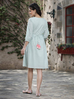 Thumbnail for Juniper Women's Mint Green Cotton Dobby Embroidered A-Line Short Dress - Distacart