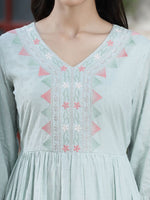Thumbnail for Juniper Women's Mint Green Cotton Dobby Embroidered A-Line Short Dress - Distacart