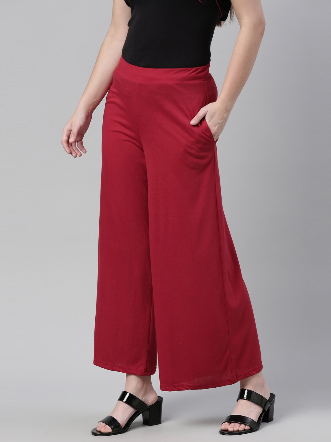 Souchii Maroon Knitted Cotton Ethnic Palazzos - Distacart