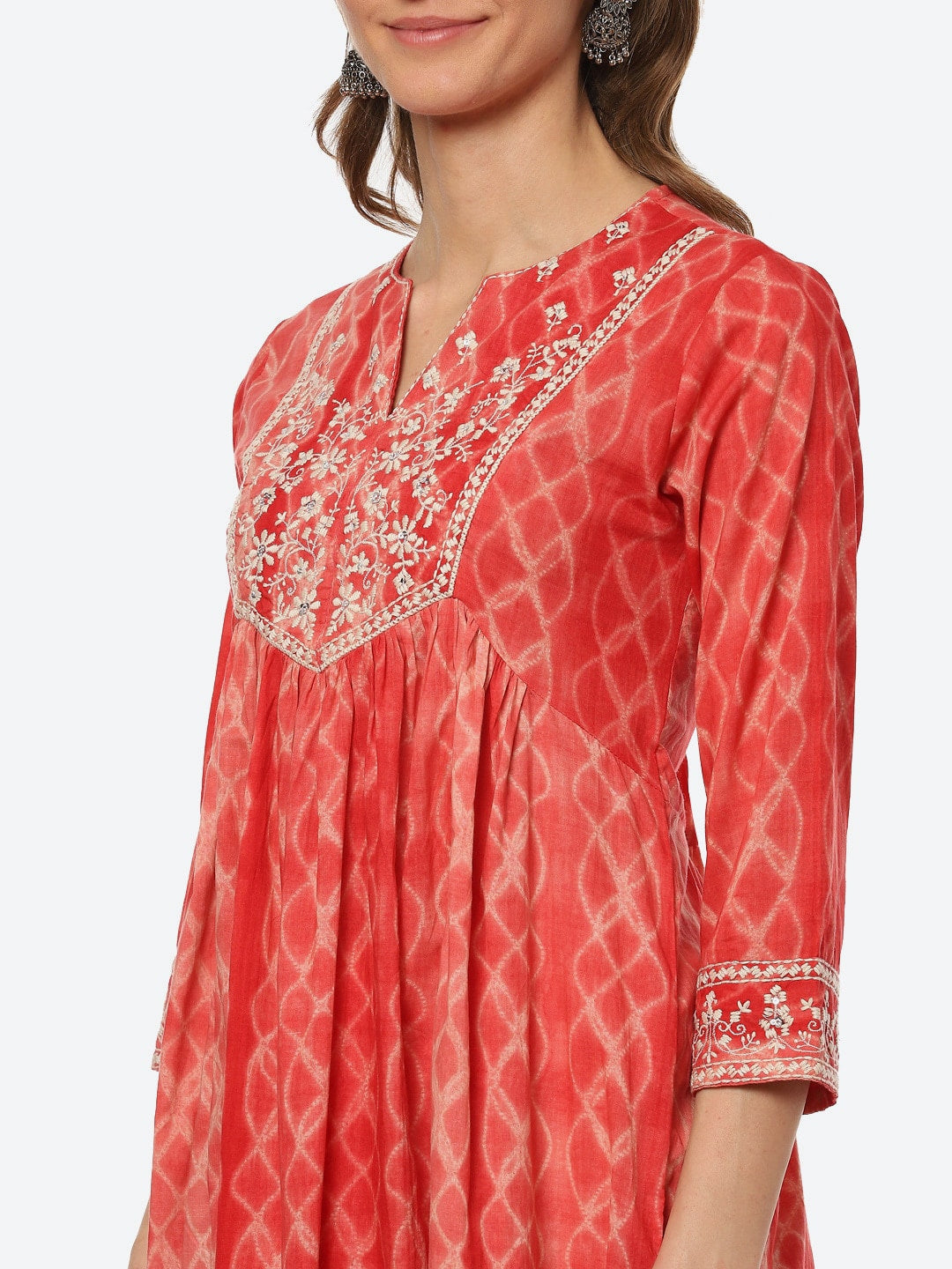 Biba Women Red Floral Printed Thread Work A-line Kurta - Distacart