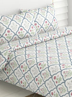 Thumbnail for haus & kinder Blue & White Ethnic Motifs 186 TC King Bedsheet with 2 Pillow Covers - Distacart