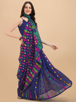 Thumbnail for Kalini Navy Blue & Multi Color Floral Printed Silk Cotton Jamdani Saree - Distacart