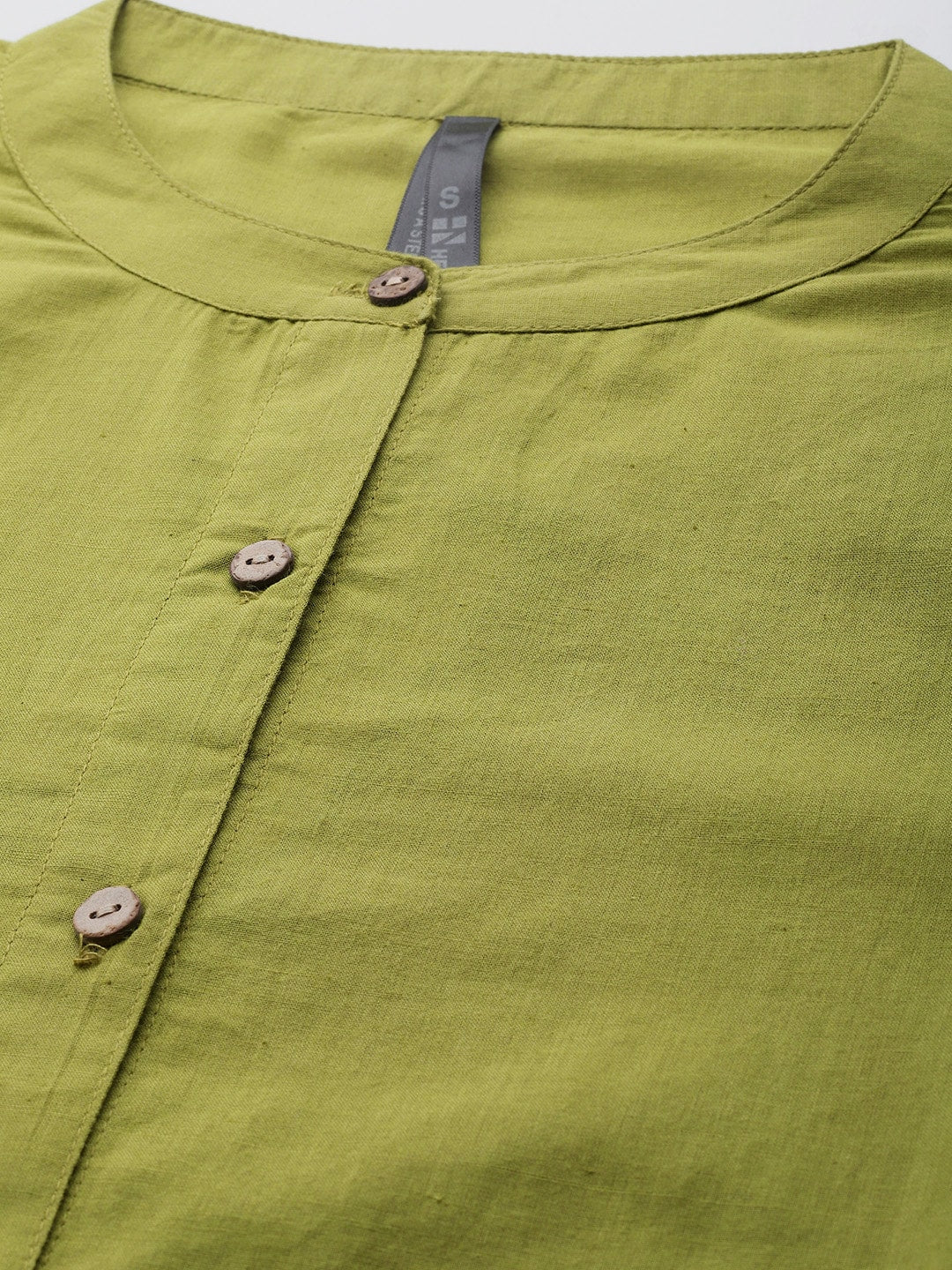 HERE&NOW Women Olive Green Solid Pure Cotton Kurta - Distacart