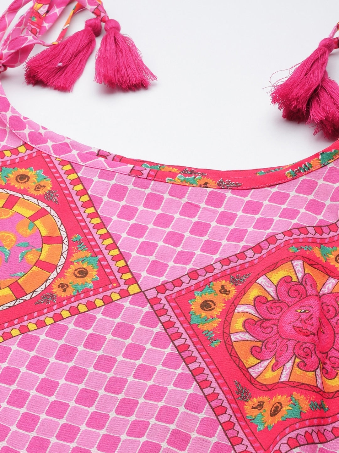 Sangria Women Pink Ethnic Motifs Printed Pure Cotton Kurta with Trousers & Dupatta - Distacart