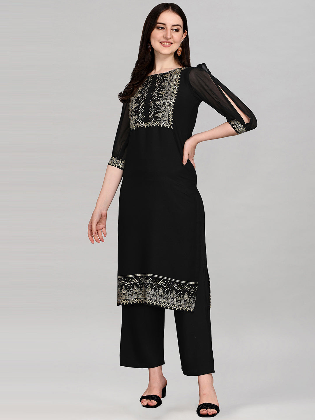 Kalini Women Black Ethnic Motifs Printed Kurta - Distacart