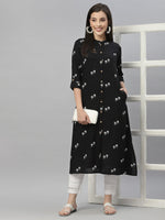 Thumbnail for Juniper Black Rayon Festive Printed A-Line Kurta For Women - Distacart