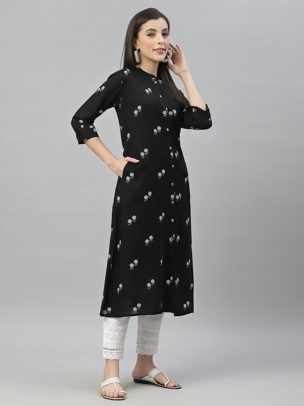 Juniper Black Rayon Festive Printed A-Line Kurta For Women - Distacart