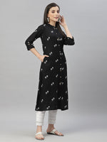 Thumbnail for Juniper Black Rayon Festive Printed A-Line Kurta For Women - Distacart