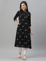 Thumbnail for Juniper Black Rayon Festive Printed A-Line Kurta For Women - Distacart