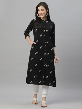 Juniper Black Rayon Festive Printed A-Line Kurta For Women - Distacart