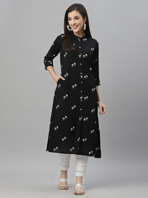 Juniper Black Rayon Festive Printed A-Line Kurta For Women - Distacart