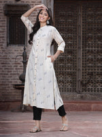 Thumbnail for Juniper Women's Off - White Rayon Printed A-Line Kurta - Distacart