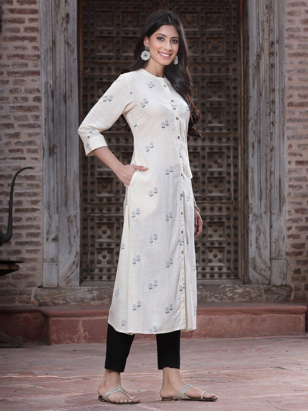 Juniper Women's Off - White Rayon Printed A-Line Kurta - Distacart
