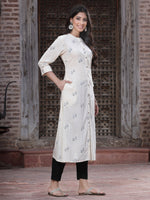 Thumbnail for Juniper Women's Off - White Rayon Printed A-Line Kurta - Distacart