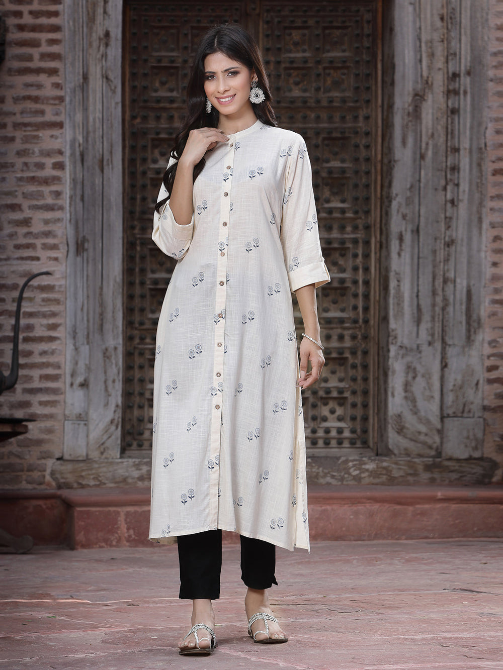 Juniper Women's Off - White Rayon Printed A-Line Kurta - Distacart