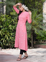 Thumbnail for Juniper Women's Pink Rayon Printed A-Line Kurta - Distacart
