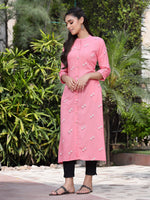 Thumbnail for Juniper Women's Pink Rayon Printed A-Line Kurta - Distacart