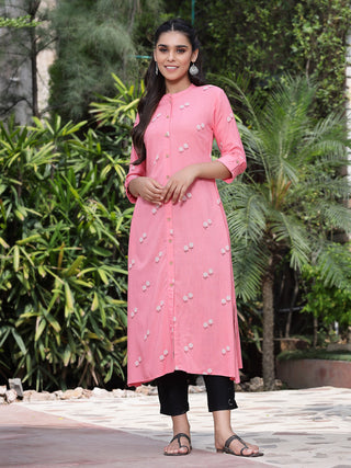 Juniper Women's Pink Rayon Printed A-Line Kurta - Distacart
