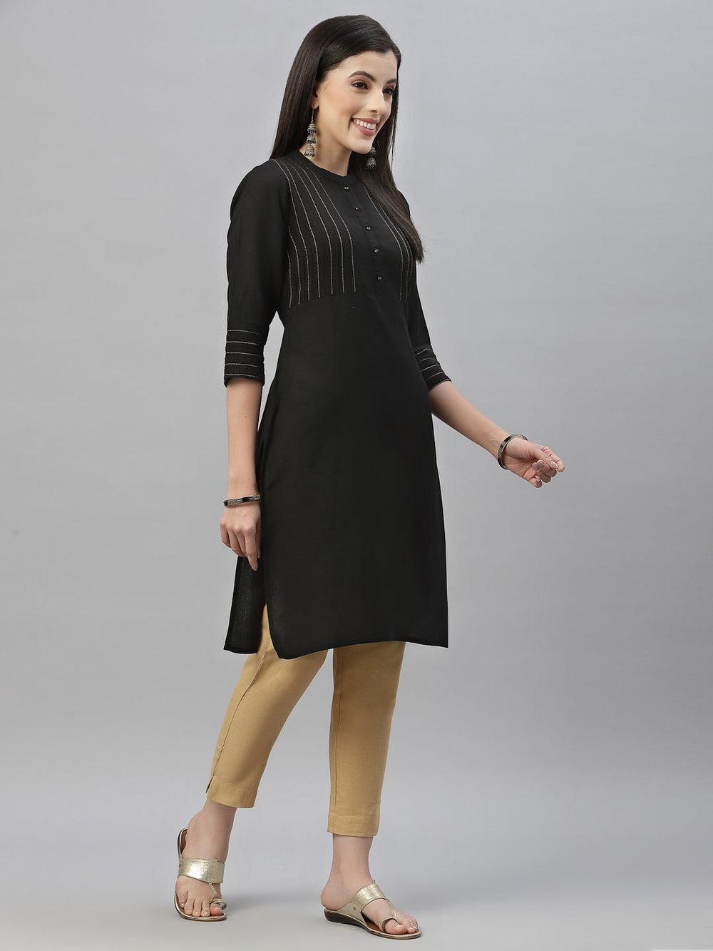 Juniper Black Rayon Festive Solid Straight Kurta For Women - Distacart