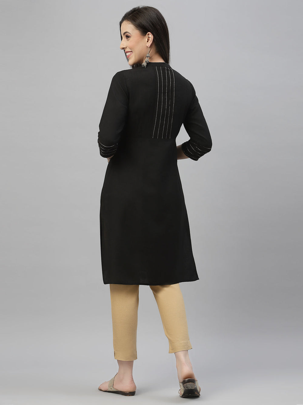 Juniper Black Rayon Festive Solid Straight Kurta For Women - Distacart