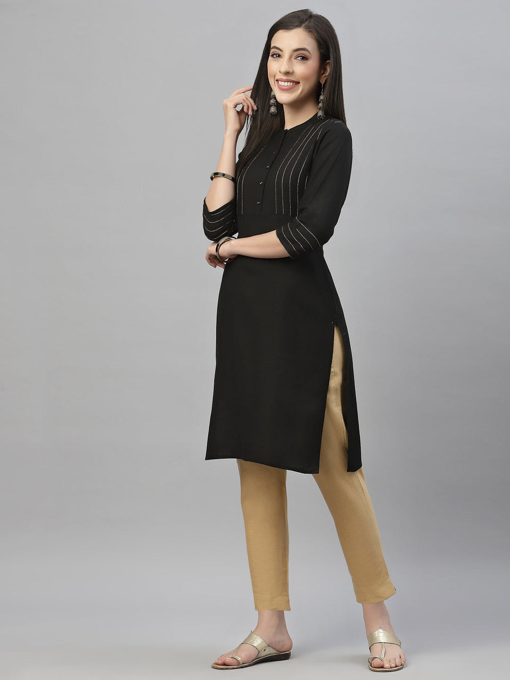 Juniper Black Rayon Festive Solid Straight Kurta For Women - Distacart