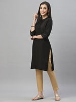 Thumbnail for Juniper Black Rayon Festive Solid Straight Kurta For Women - Distacart