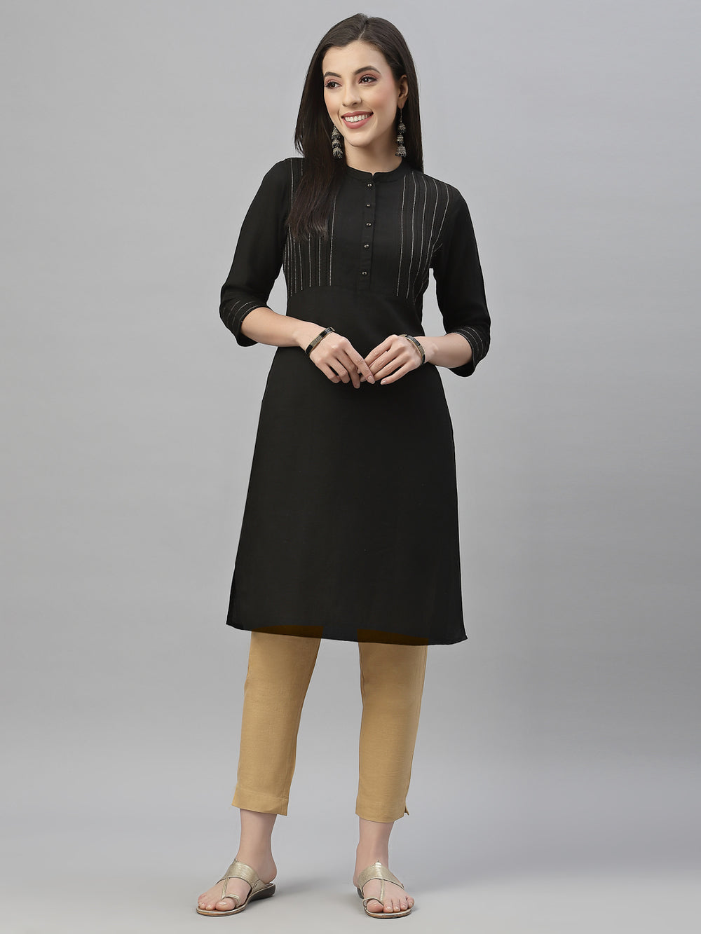 Juniper Black Rayon Festive Solid Straight Kurta For Women - Distacart