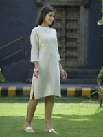 Thumbnail for Juniper Ivory Rayon Festive Solid Straight Kurta For Women - Distacart