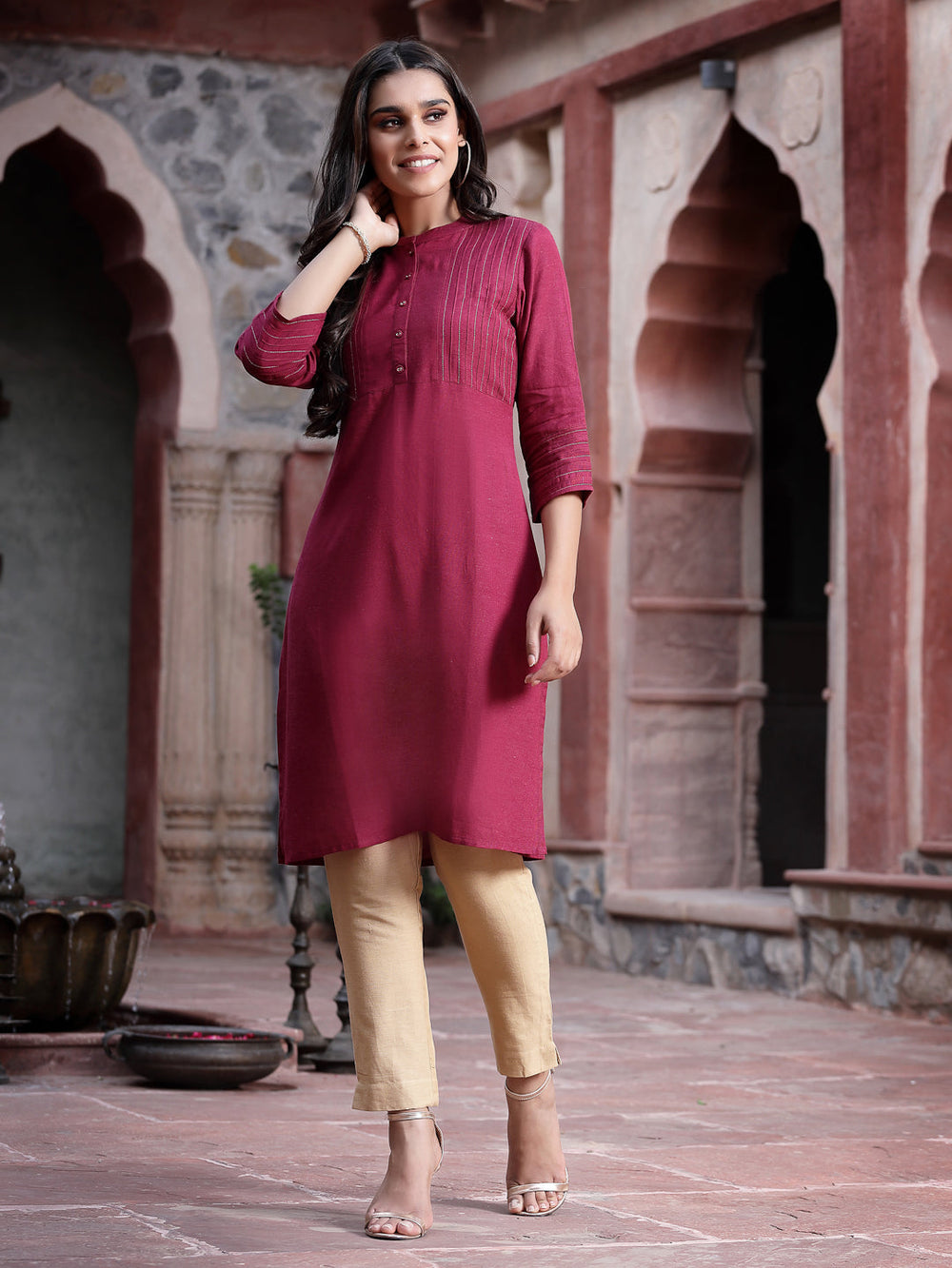 Juniper Women's Wine Rayon Solid Straight Kurta - Distacart