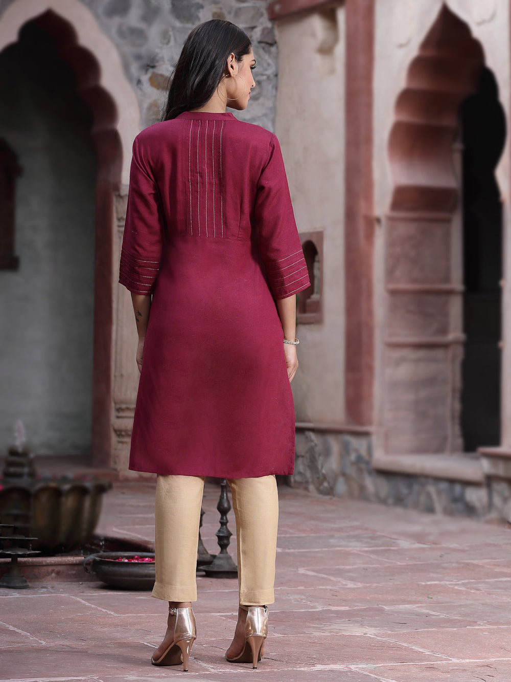 Juniper Women's Wine Rayon Solid Straight Kurta - Distacart