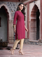 Thumbnail for Juniper Women's Wine Rayon Solid Straight Kurta - Distacart