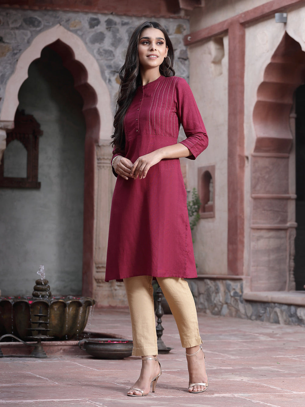 Juniper Women's Wine Rayon Solid Straight Kurta - Distacart