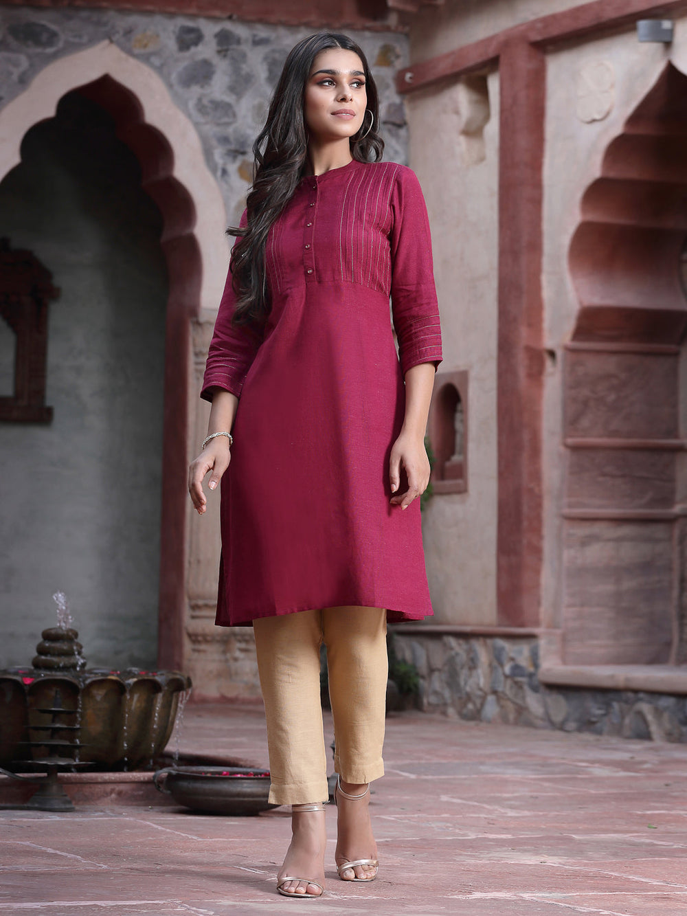 Juniper Women's Wine Rayon Solid Straight Kurta - Distacart