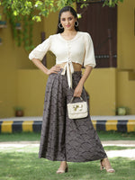 Thumbnail for Juniper Off - White Rayon Festive Solid Straight Top For Women - Distacart