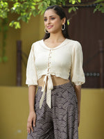 Thumbnail for Juniper Off - White Rayon Festive Solid Straight Top For Women - Distacart
