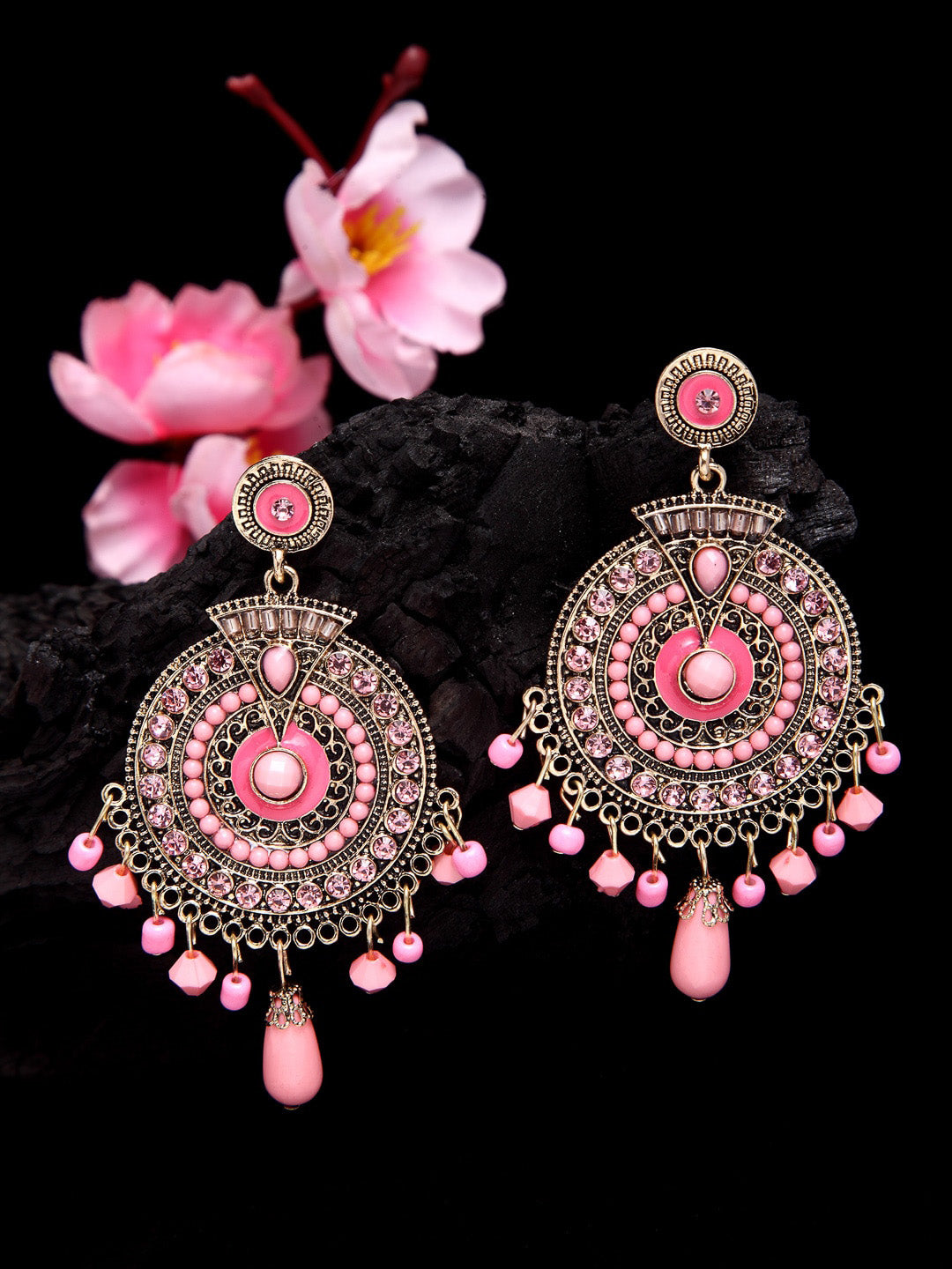 Shining Diva Pink Circular Drop Earrings - Distacart