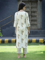 Thumbnail for Juniper Off White Cotton Dobby Festive Printed Straight Kurta Sets For Women - Distacart