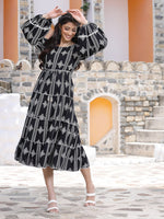 Thumbnail for Juniper Women's Black Rayon Printed Tiered Dress - Distacart