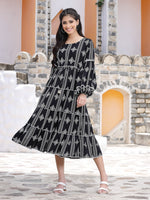 Thumbnail for Juniper Women's Black Rayon Printed Tiered Dress - Distacart