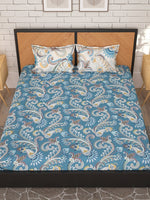 Thumbnail for Story@home Blue & Cream-Coloured Ethnic Motifs 180 TC Queen Bedsheet With 2 Pillow Covers - Distacart